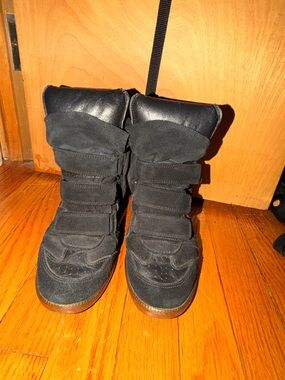 Isabel Marant Black Suede Wedge Sneaker Boots Size 37